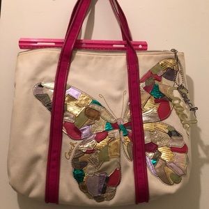 Coach Poppy Canvas Leather Butterfly Glam Tote